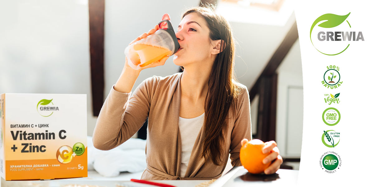 Хранителна добавка Vitamin C + Zinc за 20 броя сашета, Имунитет, Антиоксиданти от Grewia