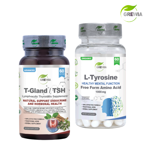 T‑Gland TSH + L‑Tyrosine 1000mg Grewia 60 + 60 капсули – сет хранителни добавки за щитовидна жлеза и имунна подкрепа