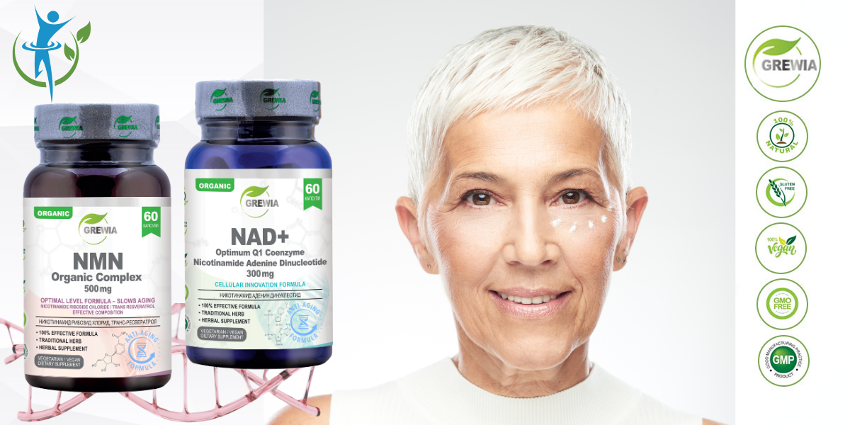 Сет хранителни добавки NAD+ Optimum Q1 + NMN – Organic Complex за Клетъчно стареене, Енергиен метаболизъм от Grewia