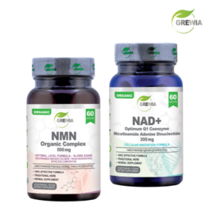 NAD+ Optimum Q1 + NMN Organic Complex 60 + 60 капсули – сет хранителни добавки за клетъчно стареене, енергия и метаболизъм от Grewia
