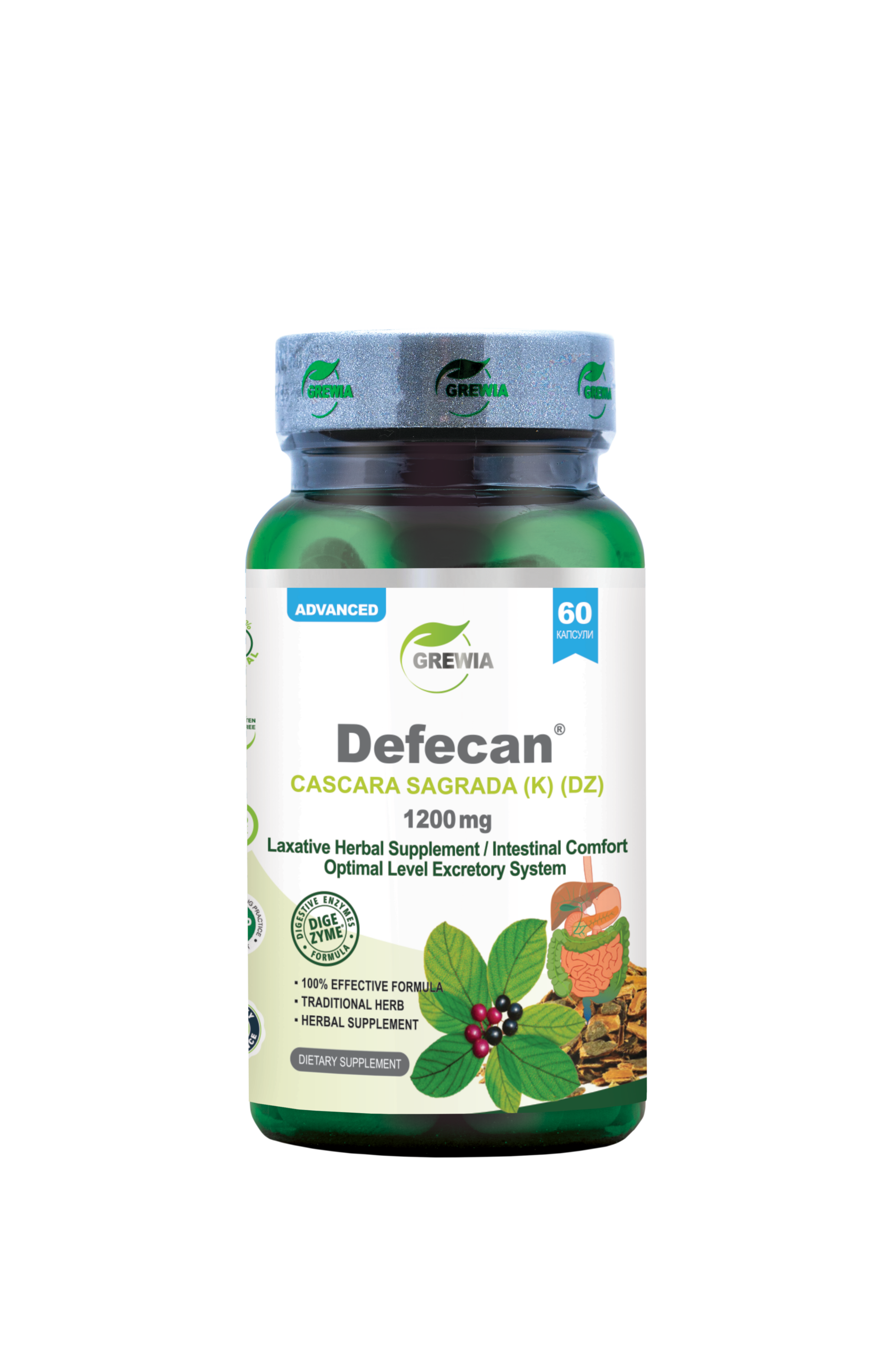 Defecan® – Potassium / DigeZyme® – 60 капсули – хранителна добавка за запек, храносмилане и чревен баланс от Grewia