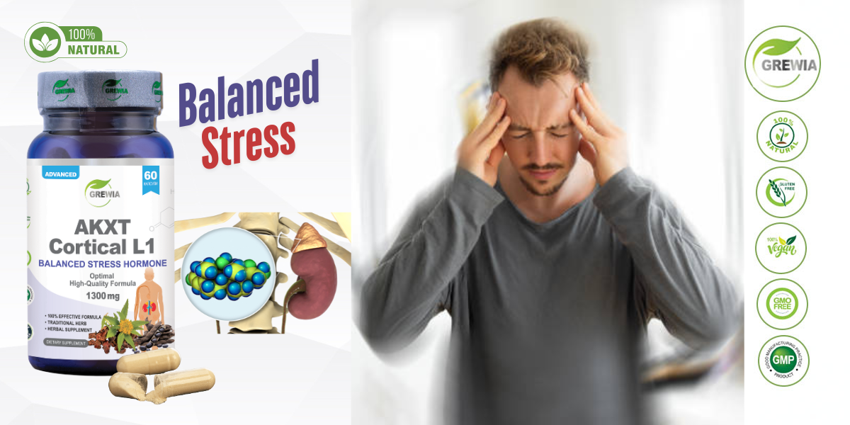 Хранителна добавка AKXT Cortical L1 – Balanced Stress Hormone – 1300mg за стрес, тревожност и синдром на Кушинг от Grewia