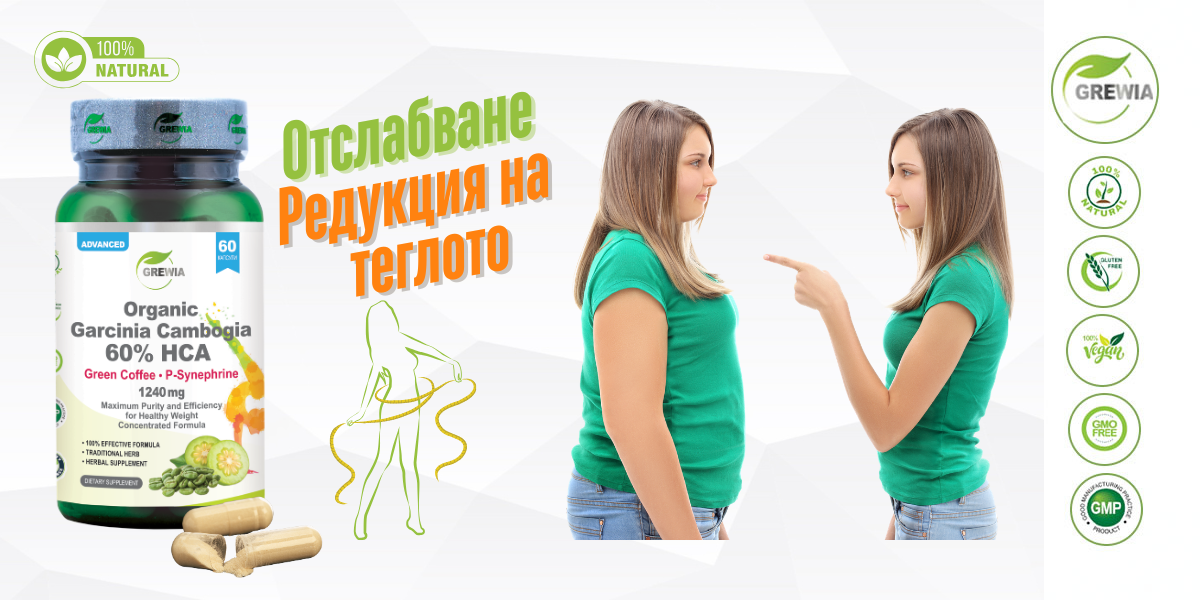 Organic Garcinia Cambogia + Green Coffee + P-Synephrine – хранителна добавка за отслабване и контрол на апетита от Grewia