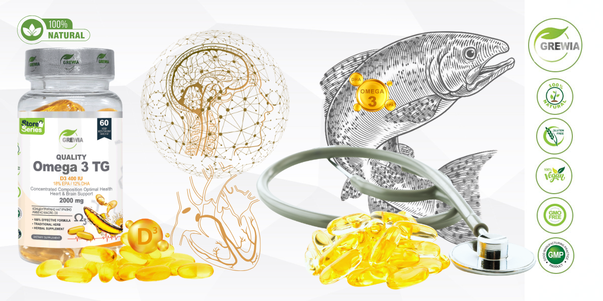 Quality Omega 3 TG + Vitamin D₃ – концентрирана хранителна добавка за сърце, мозък и имунитет от Grewia