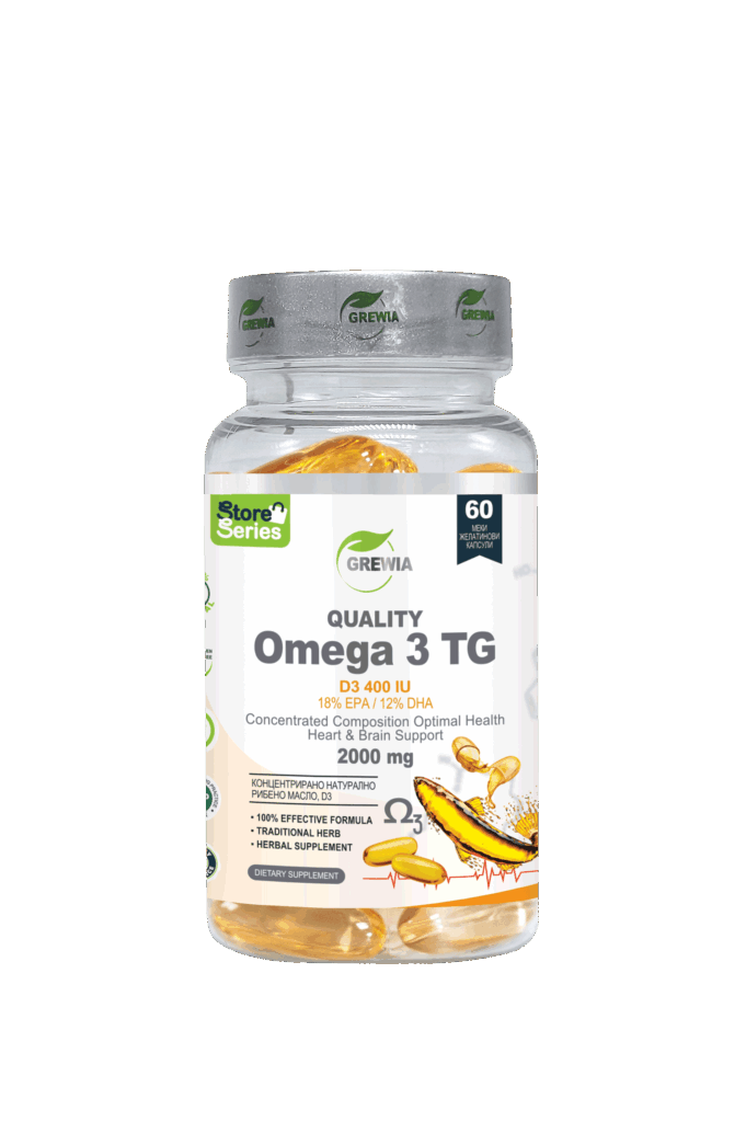 Quality Omega 3 TG 2000mg + Vitamin D₃ (400 IU) 60 softgel капсули – хранителна добавка с 18% EPA и 12% DHA за сърце, мозък и имунитет от Grewia