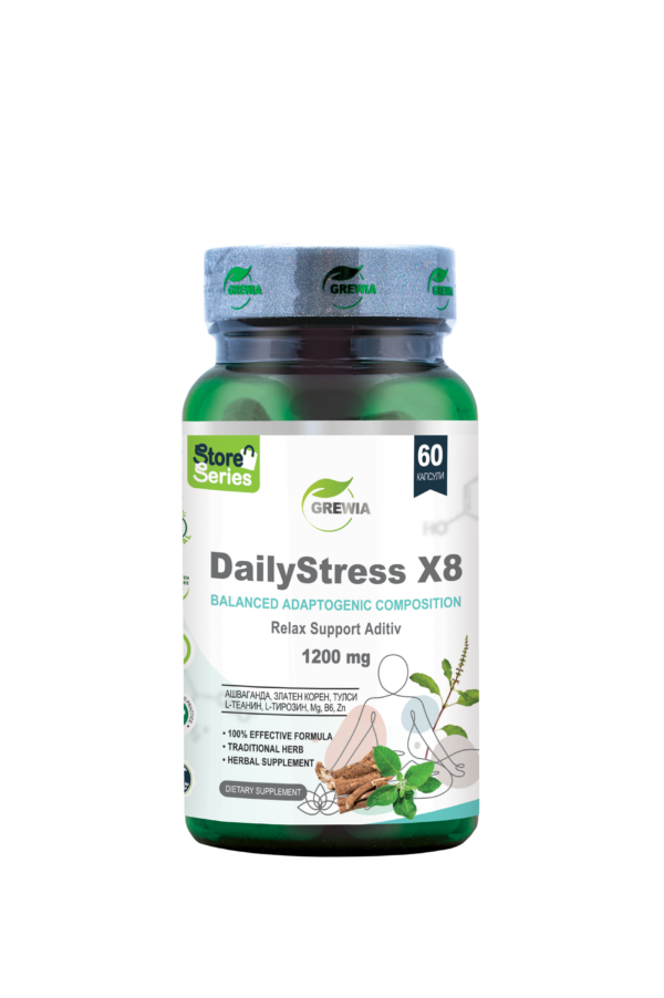 STORE-08_DailyStressX8_150ml Хранителна добавка DailyStress X8 – Balanced Adaptogenic Composition – Relax Support Aditiv – GMP Certified Product – 1200mg. Daily Dose за Стрес, Безпокойство от Grewia