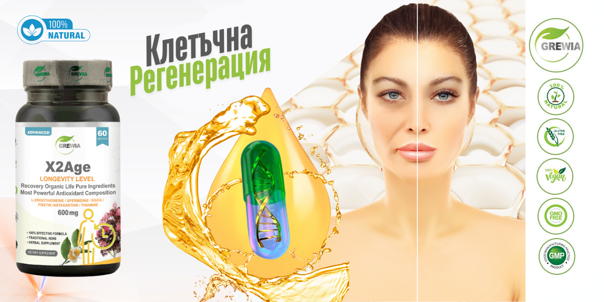 X2Age – Longevity Level – хранителна добавка за Anti-Aging, клетъчна защита, възстановяване и енергиен метаболизъм от Grewia