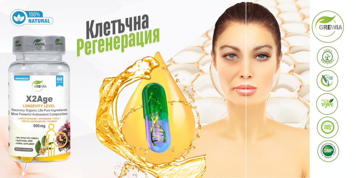 X2Age – Longevity Level – хранителна добавка за Anti-Aging, клетъчна защита, възстановяване и енергиен метаболизъм от Grewia