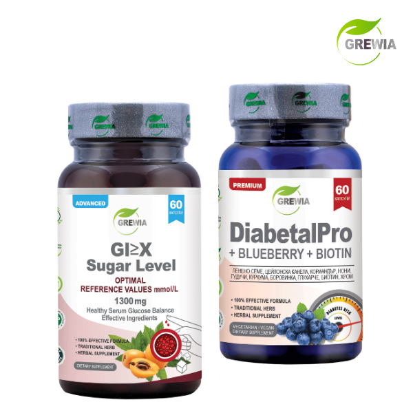 GL≥H Sugar Level 1300mg и DiabetalPro Cranberry Biotin сет хранителни добавки за диабет, кръвна захар и метаболитен баланс 60+60 капсули от Grewia.bg